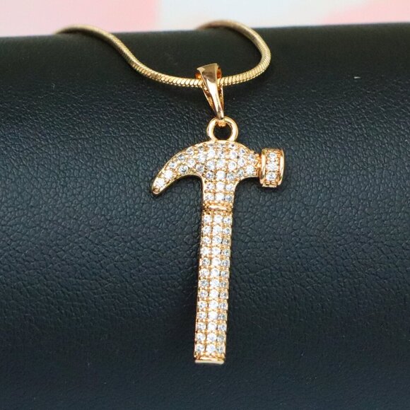 "Hammer Shaped Rose Gold Pendant with Crystals, XPPT1557 - Picture 1 of 13